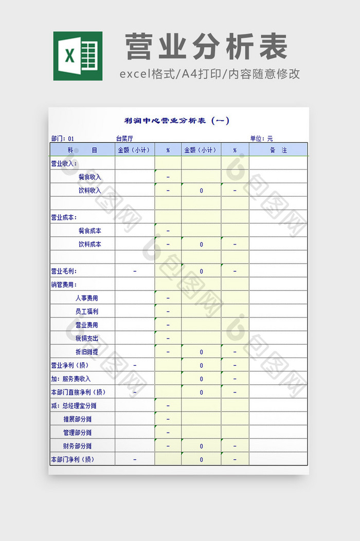 营业分析表excel模板