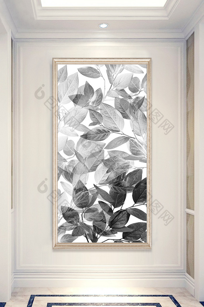 北欧现代简约黑白植物玄关画走廊玄关装饰画
