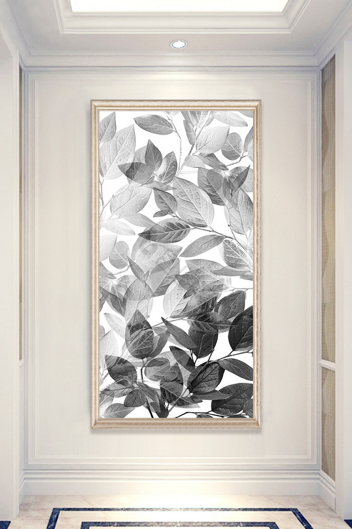 北欧现代简约黑白植物玄关画走廊玄关装饰画图片