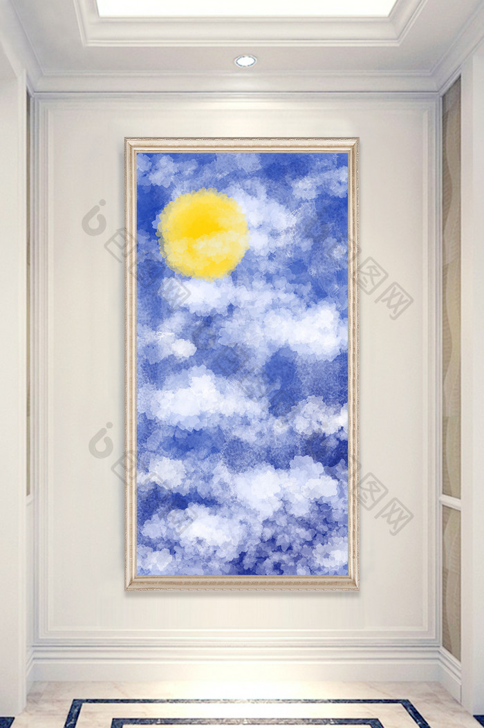 北欧现代油画云朵天空玄关画走廊玄关装饰画