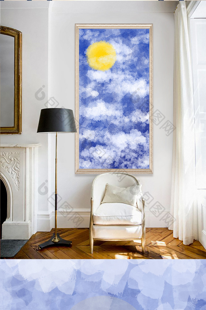 北欧现代油画云朵天空玄关画走廊玄关装饰画
