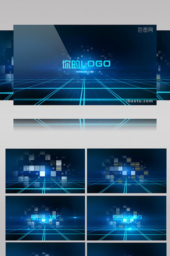 原创蓝色科技全息LOGO展示AE模板图片