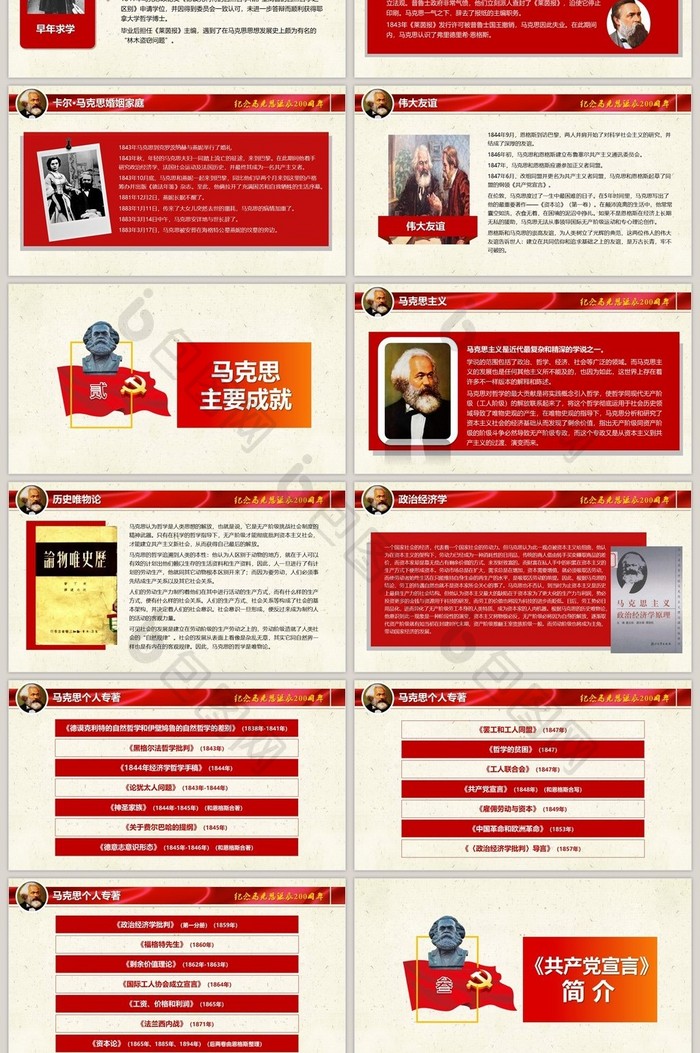纪念马克思诞辰200周年共产党PPT模板
