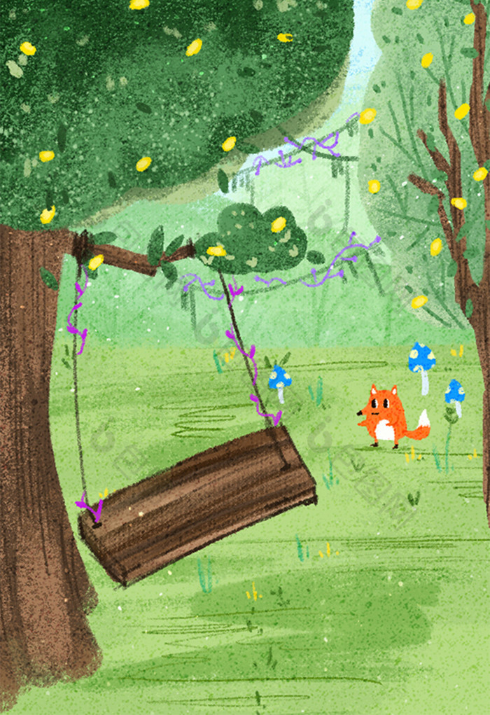 森林荡秋千小动物图片