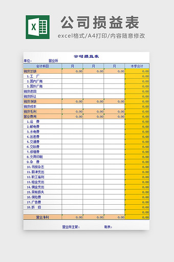 公司损益表excel模板图片