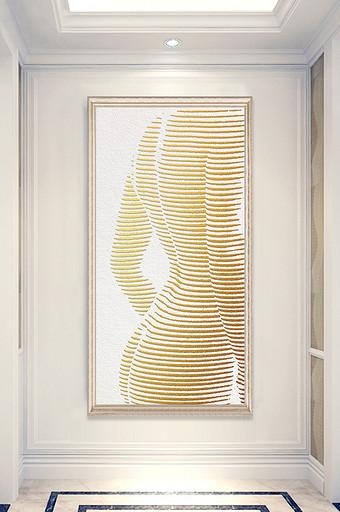 现代简约浮雕金色抽象身体曲线玄关装饰画图片