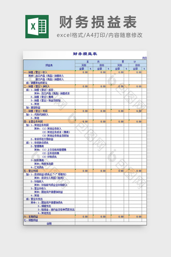 财务损益表excel模板