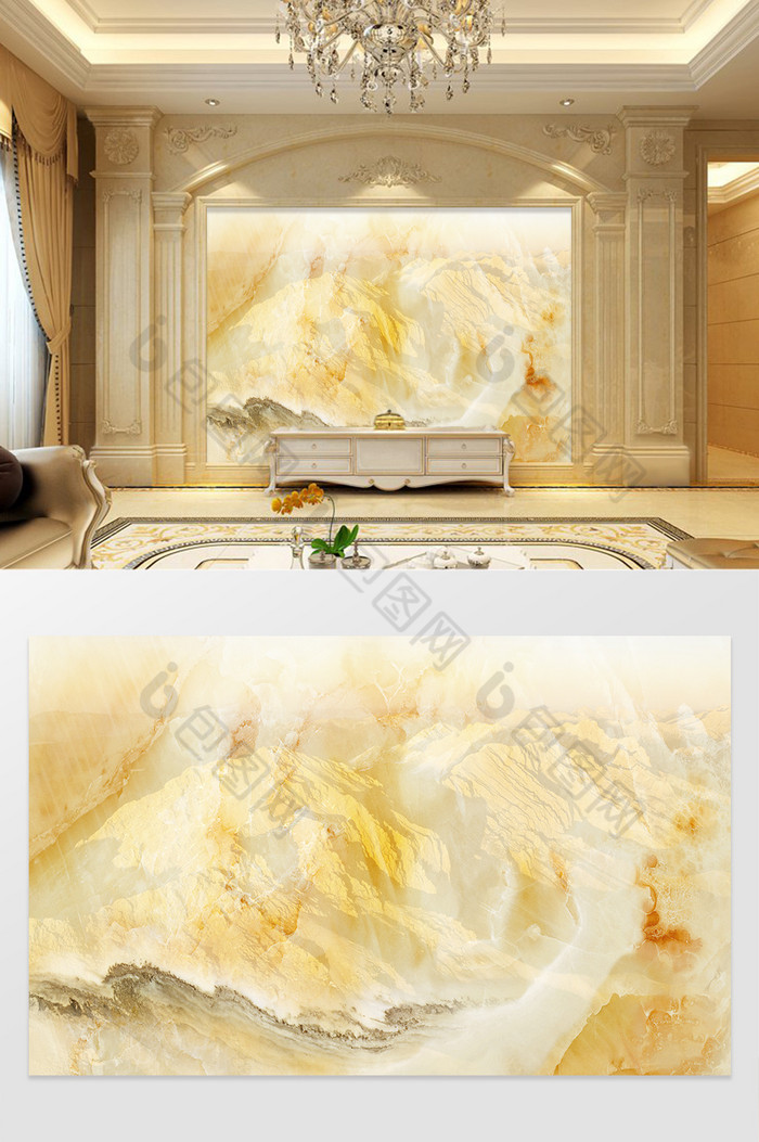 高清3D大理石纹山水花日出背景墙山海琉璃图片图片