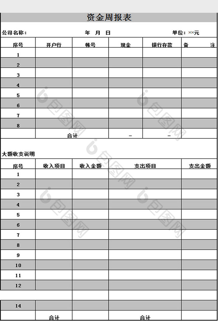 公司资金周报表excel模板