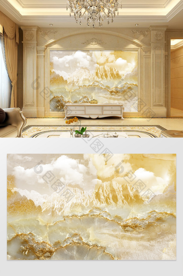 高清3D大理石纹山水花日出背景墙江山魅力图片图片