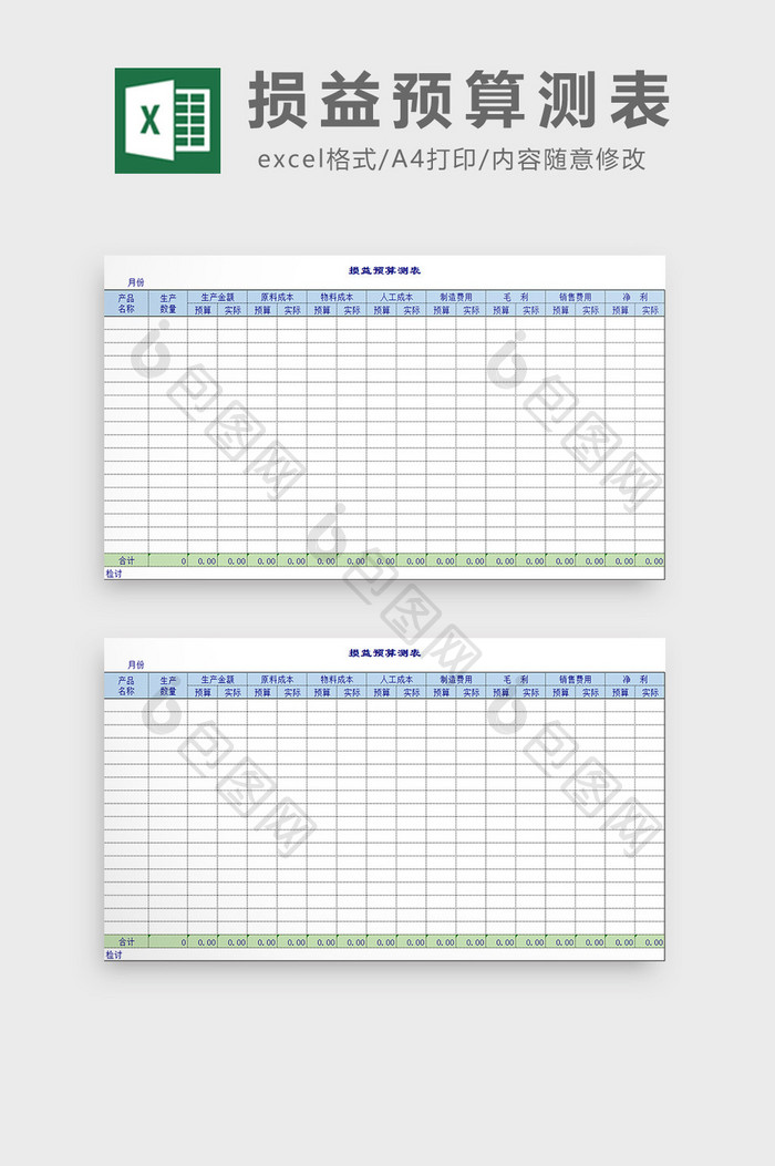 损益预算测表excel模板