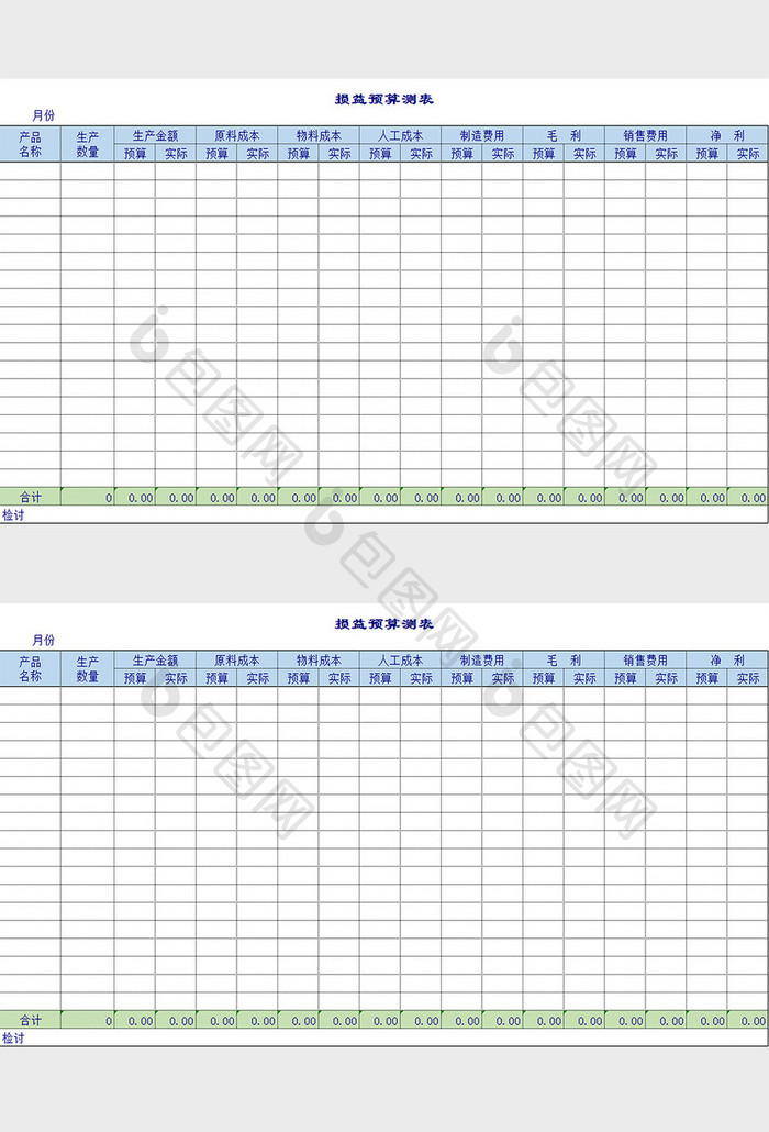 损益预算测表excel模板