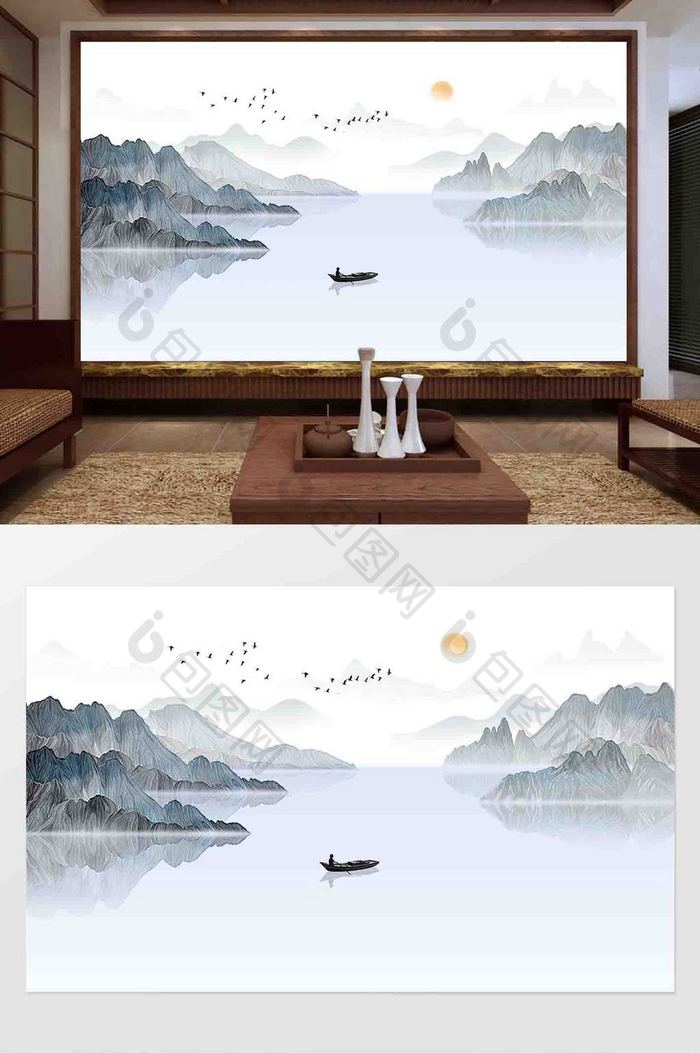 新中式山水画背景墙