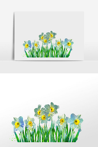 花卉系列黄水仙花丛水彩手绘插画图片