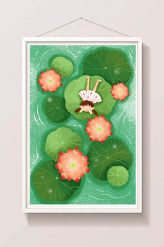 绿色夏季唯美清新瑜珈健身运动插画配图海报