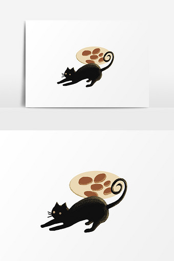 手绘小黑猫插画元素图片