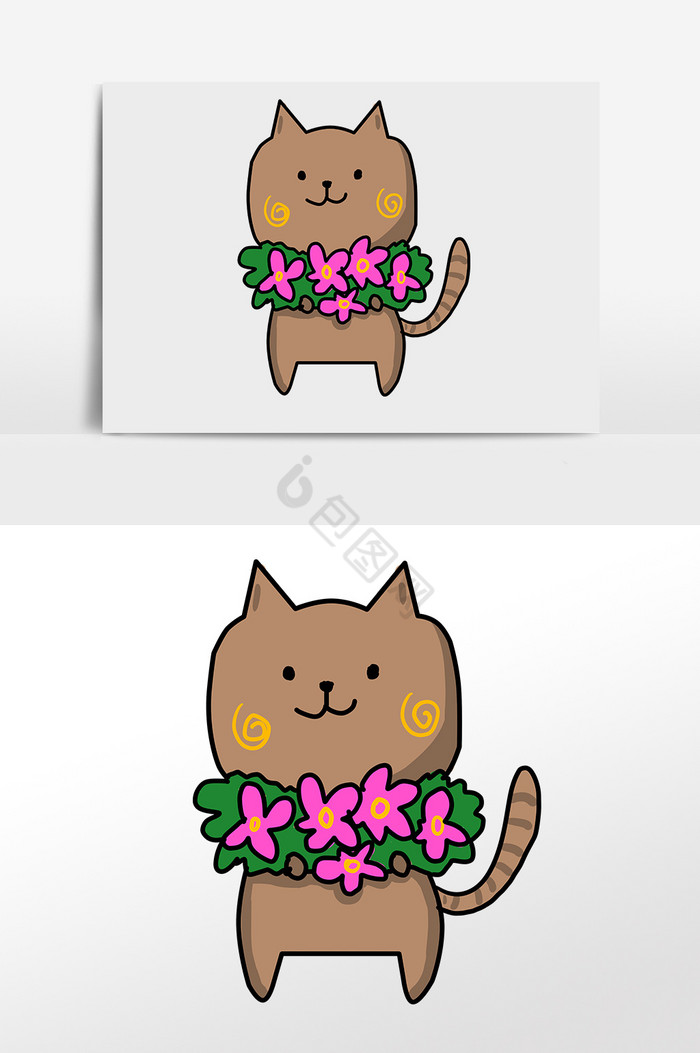 猫送鲜花插画图片