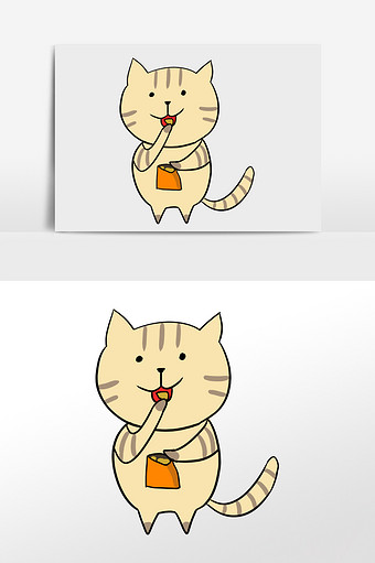 卡通猫吃着薯片插画图片