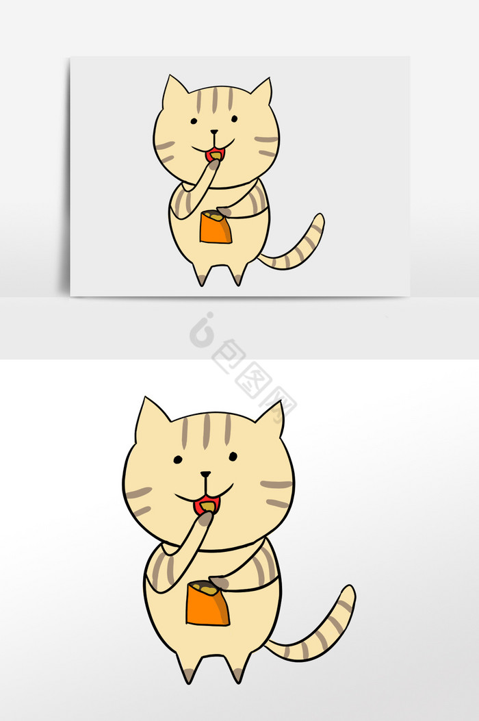 猫吃着薯片插画图片