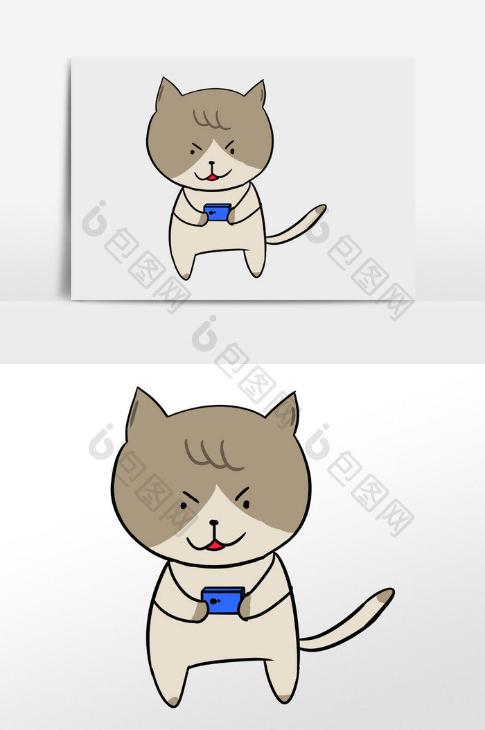 卡通猫沉迷手机插画