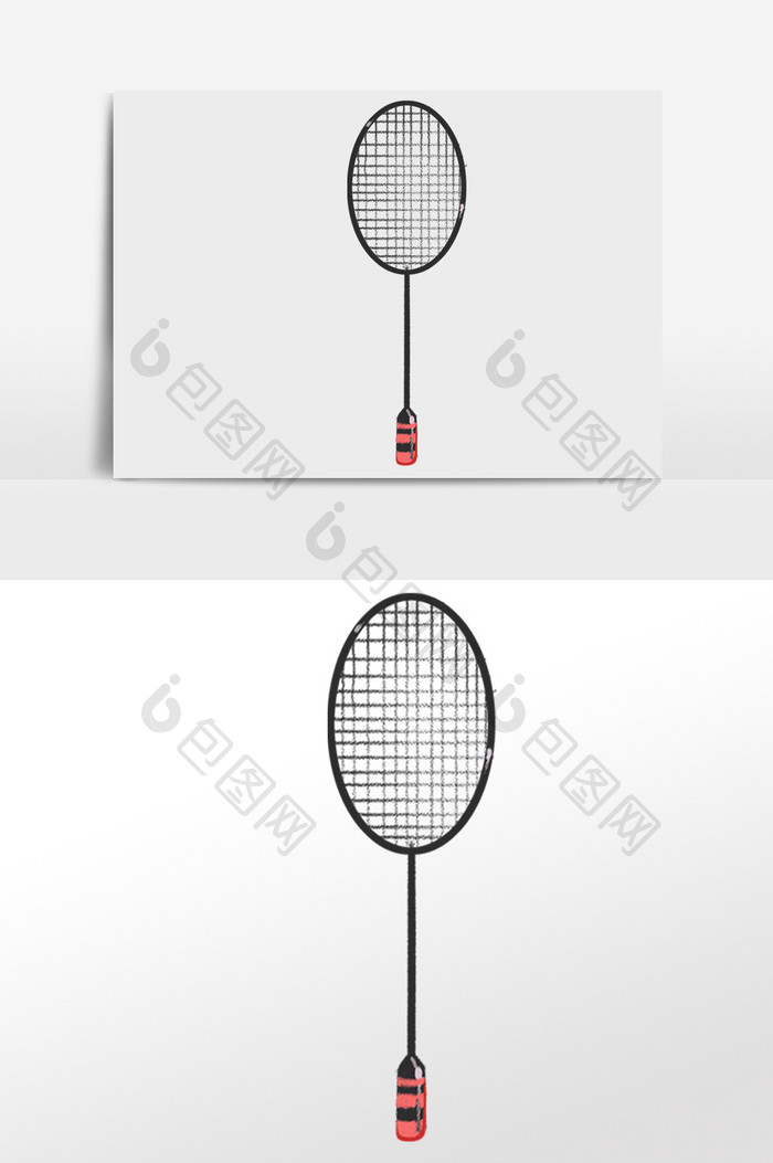 水彩手绘唯美清新户外运动羽毛球拍插图