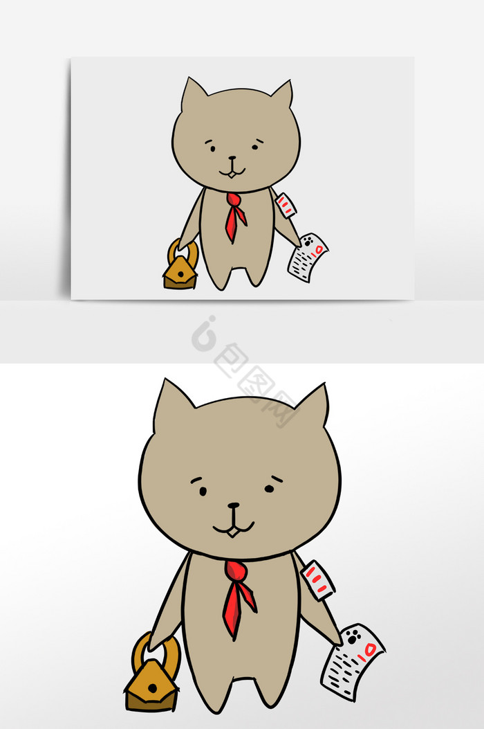 猫小学生插画图片