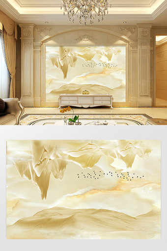 高清3D大理石纹山水花日出背景墙钟乳石海图片