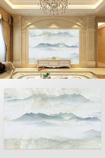 高清3D大理石纹山水客厅沙发背景墙图片