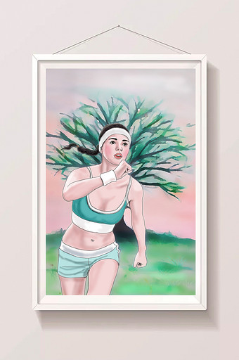 夏日跑步健身美女插画图片