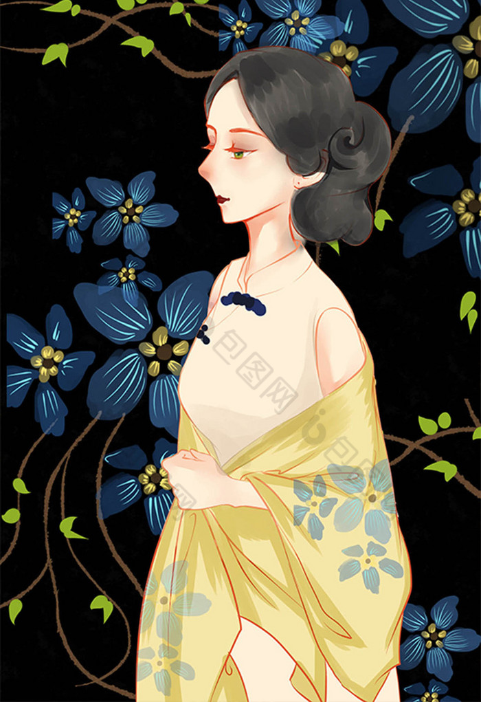 黑色旗袍中国风少妇图片