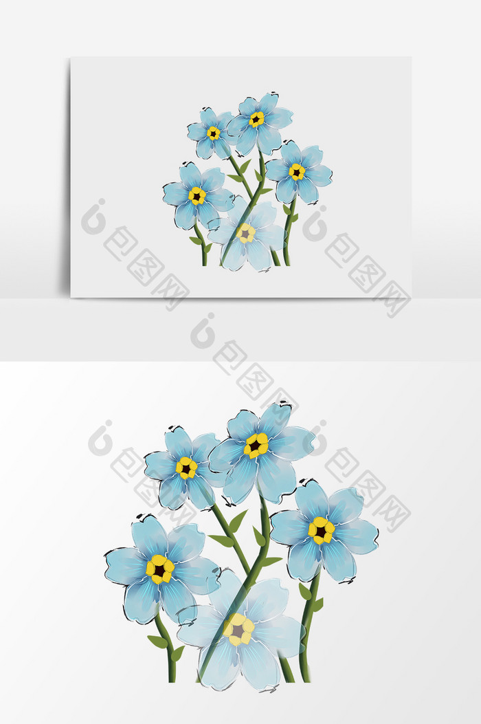 手绘水彩蓝色花卉植物