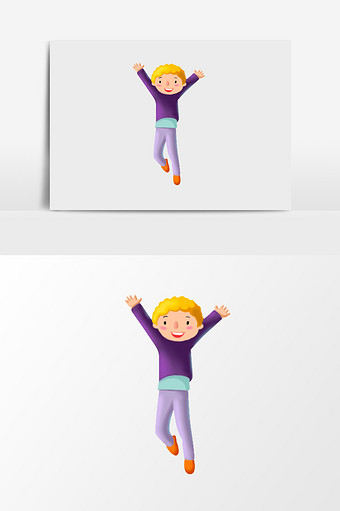 卡通可爱跳起来的男孩图片