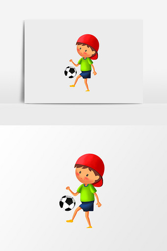 手绘卡通可爱踢足球的男孩图片