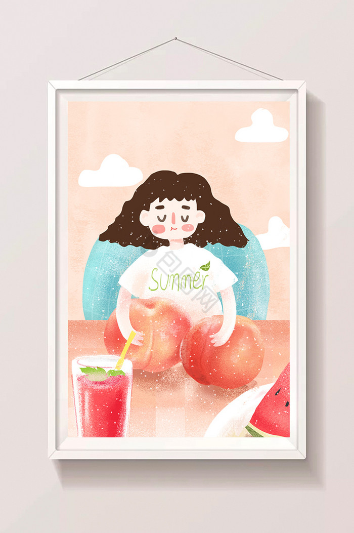 夏天吃桃子西瓜喝冰饮料图片