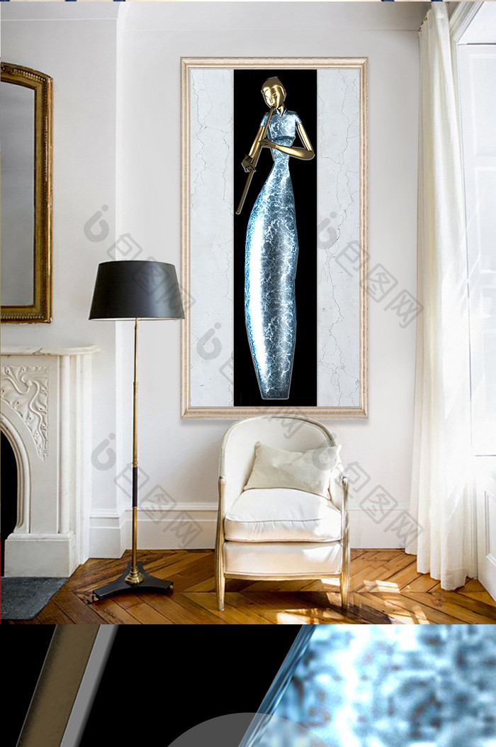 现代简约3D浮雕穿旗袍的女人玄关装饰画