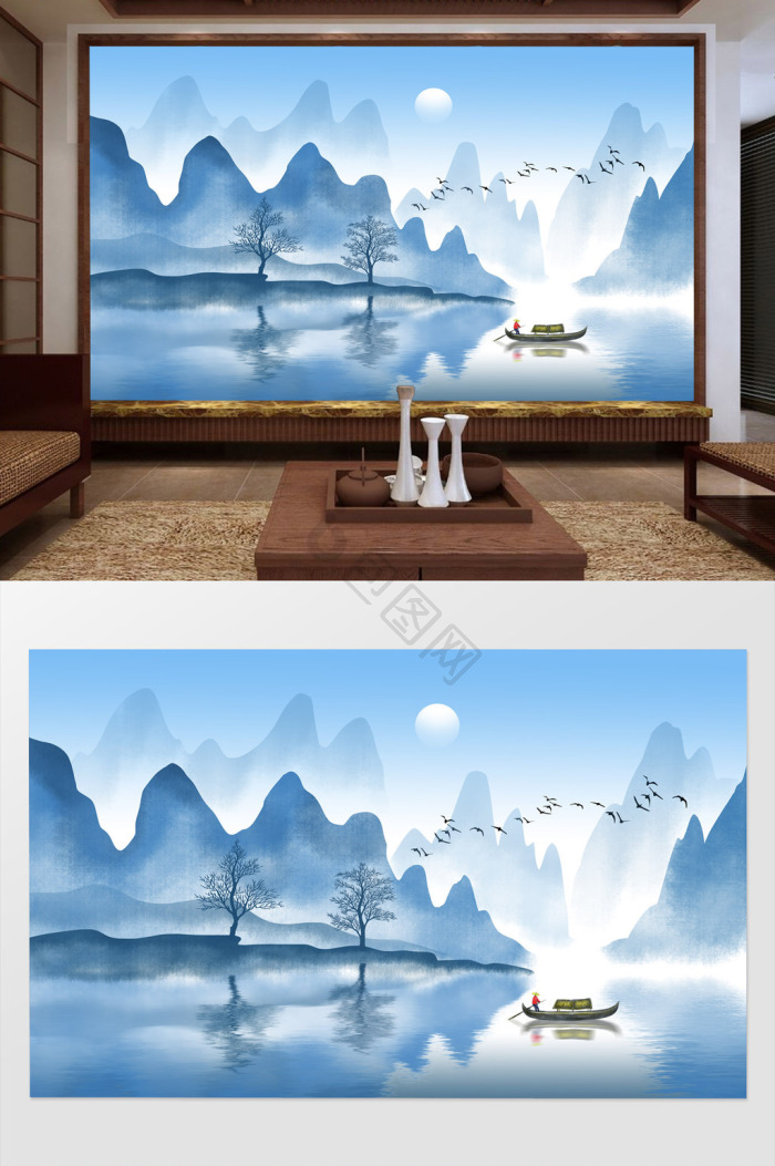 山水画背景墙-山水画背景墙图片素材-包图网