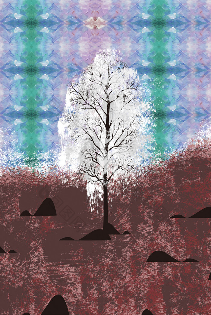 大气抽象风景树木装饰画