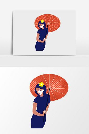 手绘卡通中国风撑伞的美女图片