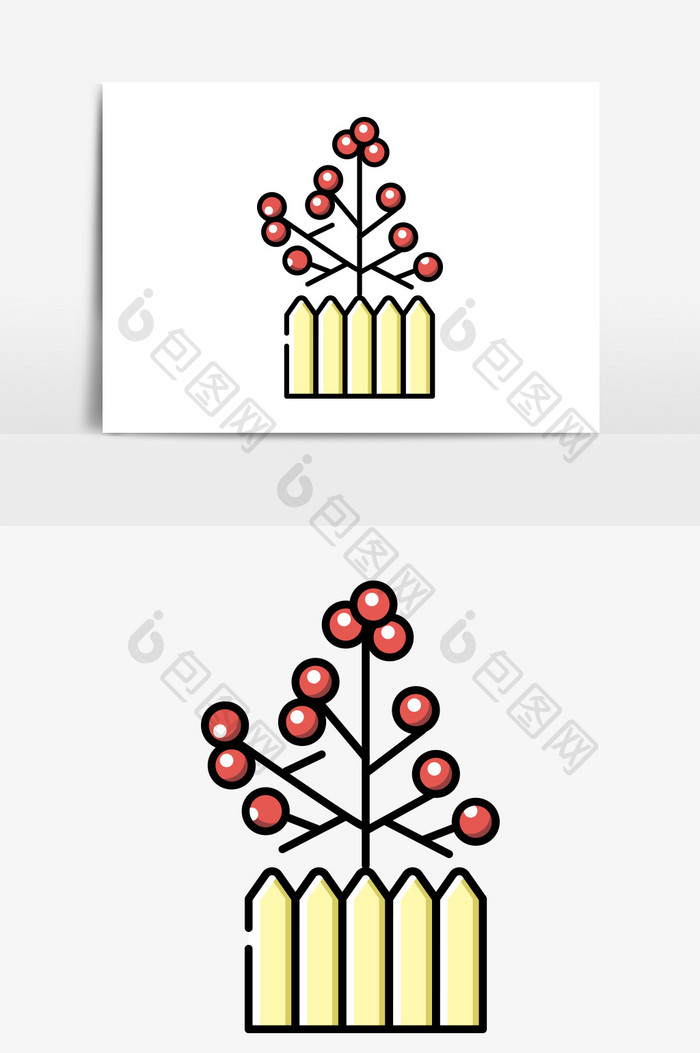 时尚可爱简洁MBE风格植物红果图标元素