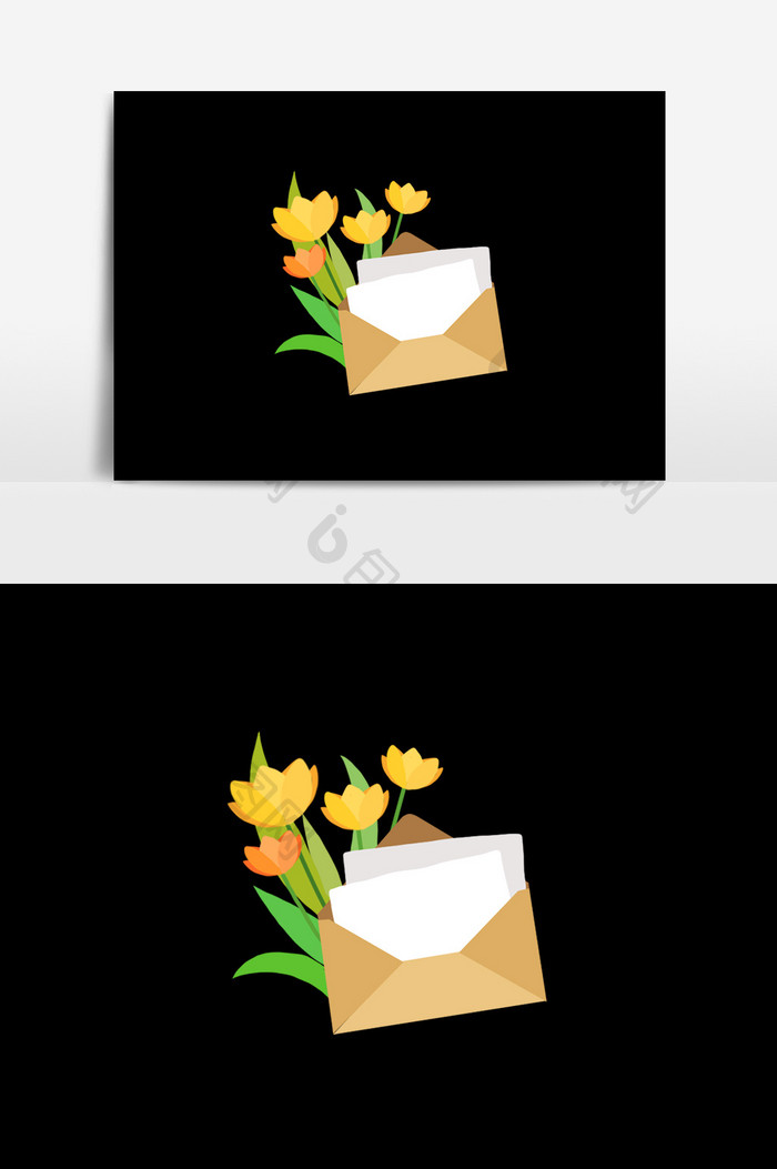 手绘卡通信纸信封花卉植物