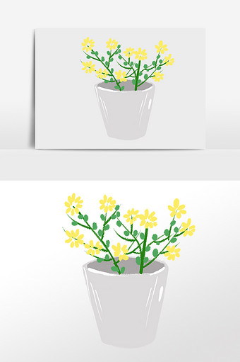 水彩手绘家庭花盆绿卉元素背景图片