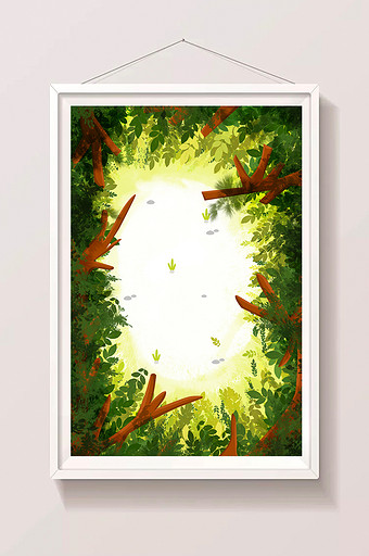 手绘卡通树林森林场景图片
