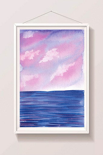暖色调紫色粉色扁平夏日夕阳水彩手绘素材图片