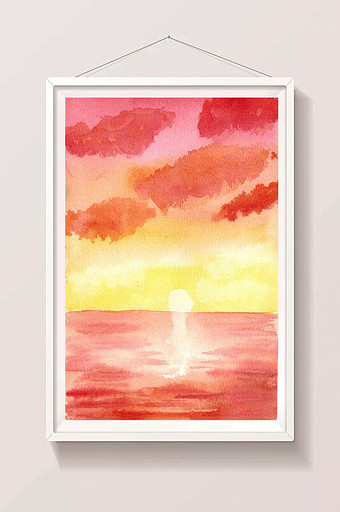 暖色调夏日夕阳日出水彩手绘背景素材图片