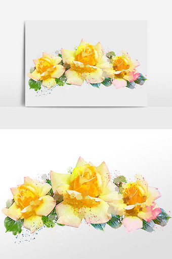 花卉系列三朵黄色玫瑰花水彩手绘插画图片