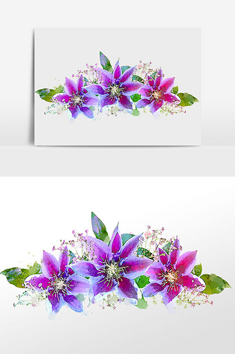 花卉系列三朵紫色小花花丛水彩手绘插画图片