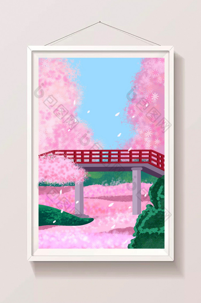 粉色樱花盛开背景插画