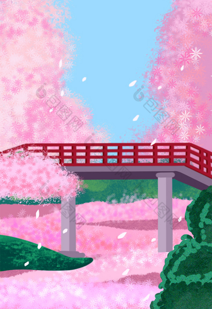 粉色樱花盛开背景插画