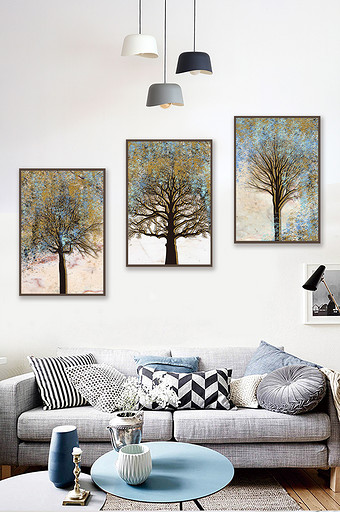 大气现代抽象植物树木图案装饰画图片