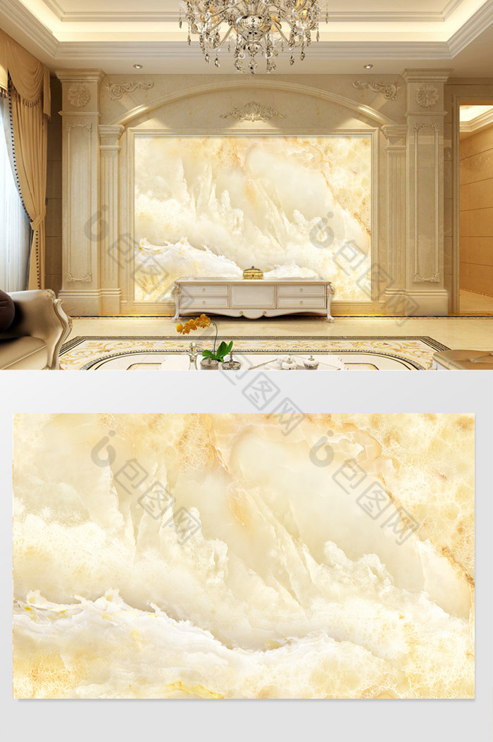 高清3D大理石纹山水花日出背景墙云山之歌图片图片